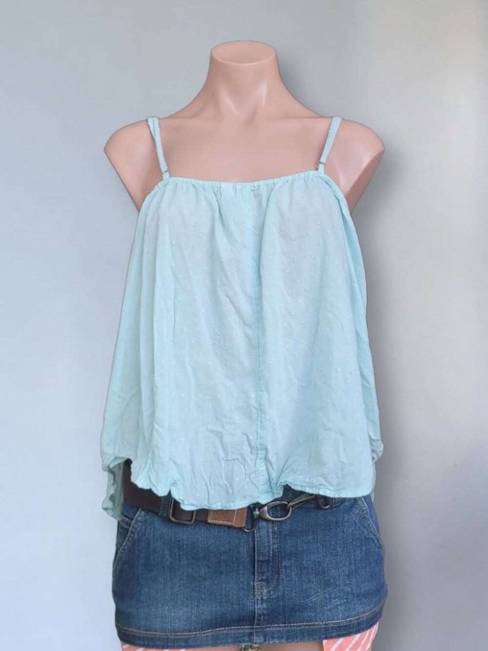 Joyspun Baby Blue Polka Dot Babydoll Tank Top Camisole Polyester (XL)